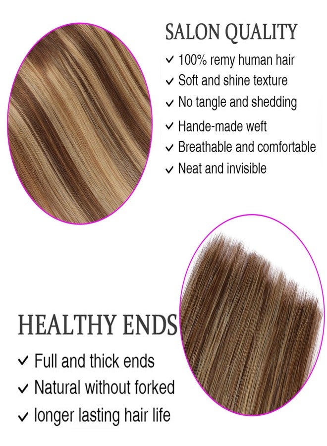 ORIGEN Clip in Hair Extensions Real Remy Human Hair Chocolate Brown to Caramel Blonde Highlights Straight Hair for Women 7pcs 80g 14 Inches - Image 2